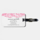 パーソナライズなモダンなダマスク織のピンク ラゲッジタグ (裏面横)