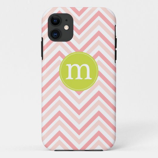 パーソナライズなモダンなピンクおよび白いシェブロン Case-Mate iPhoneケース (裏面)