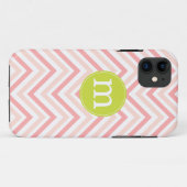 パーソナライズなモダンなピンクおよび白いシェブロン Case-Mate iPhoneケース (裏面(横))