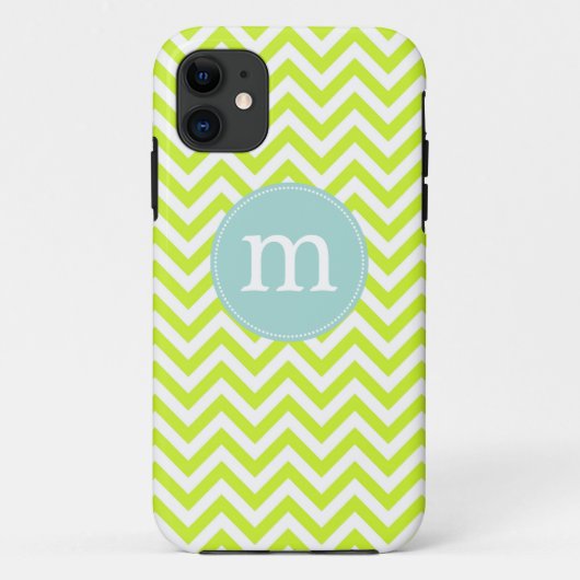 パーソナライズなモダンなライムグリーンシェブロン Case-Mate iPhoneケース (裏面)