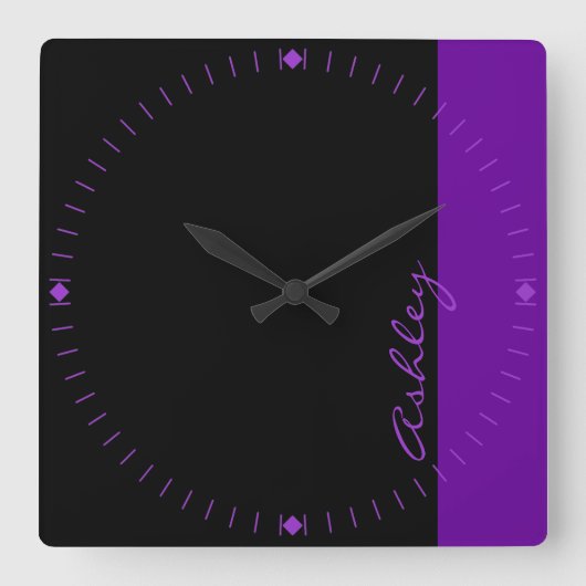 パーソナライズなモダン519の紫色 スクエア壁時計 (正面)
