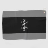 パーソナライズなモノグラムので黒い灰色のモダンな原稿 ゴルフタオル (横)