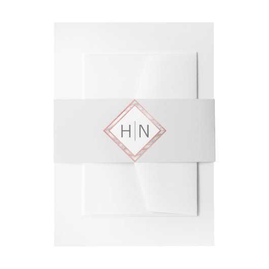 パーソナライズなモノグラムのばら色の金ゴールドの大理石の結婚式 招待状ベリーバンド (正面例)