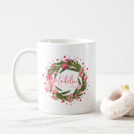 パーソナライズなモノグラムのクリスマスのリース及び木 コーヒーマグカップ