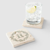 パーソナライズなモノグラムのセージグリーンの花柄 ストーンコースター (横)