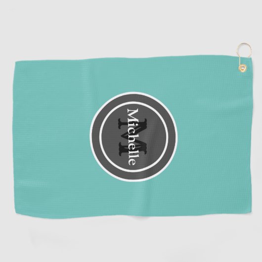 パーソナライズなモノグラムのティール（緑がかった色）の女性 ゴルフタオル (横)