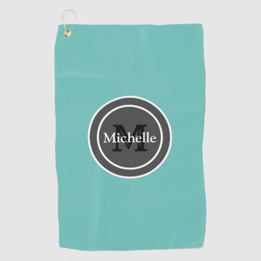 パーソナライズなモノグラムのティール(緑がかった色)の女性 ゴルフタオル (正面)