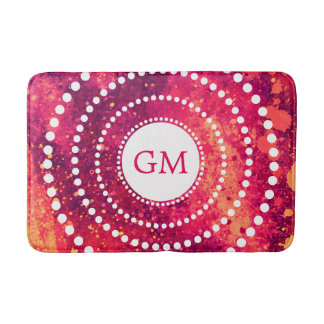 パーソナライズなモノグラムのピンクのペンキの（ばちゃばちゃ）跳ねるの点の芸術 バスマット