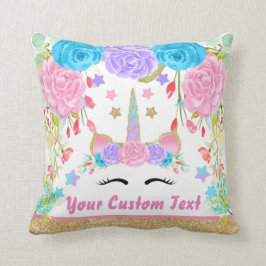 パーソナライズなモノグラムのユニコーンの水彩画の花 クッション