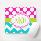 パーソナライズなモノグラムの点およびシェブロン マウスパッド (マウス)