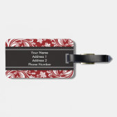 パーソナライズなモノグラムの赤く黒いダマスク織パターン ラゲッジタグ (裏面横)