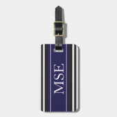 パーソナライズなモノグラム海軍黒のストライプパターン ラゲッジタグ (正面縦)