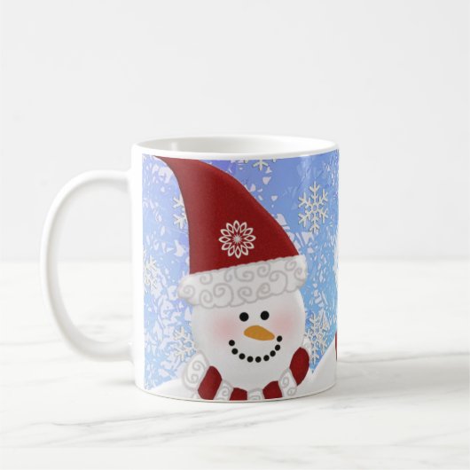 パーソナライズなモノグラム: 雪だるまのマグ コーヒーマグカップ (左)