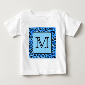 パーソナライズなモノグラム、青いヒョウのプリントパターン ベビーTシャツ