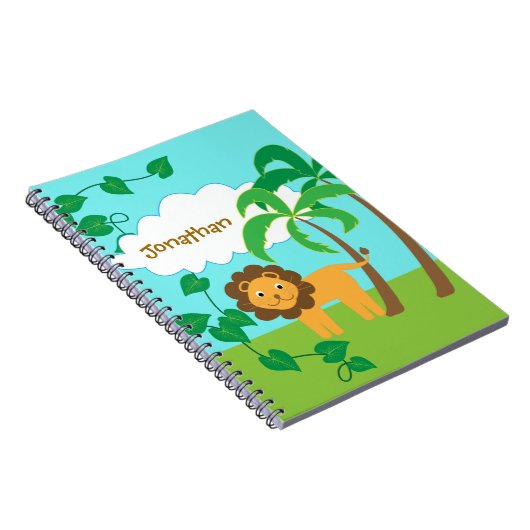 パーソナライズなヤシの木が付いているジャングルのライオン ノートブック (右側)