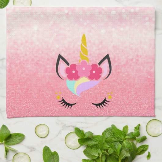 パーソナライズなユニコーンのグラデーションなグリッターの台所タオル キッチンタオル (折り畳み)