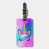 パーソナライズなユニコーンのグラデーションなグリッターの荷物のラベル ラゲッジタグ (正面縦)