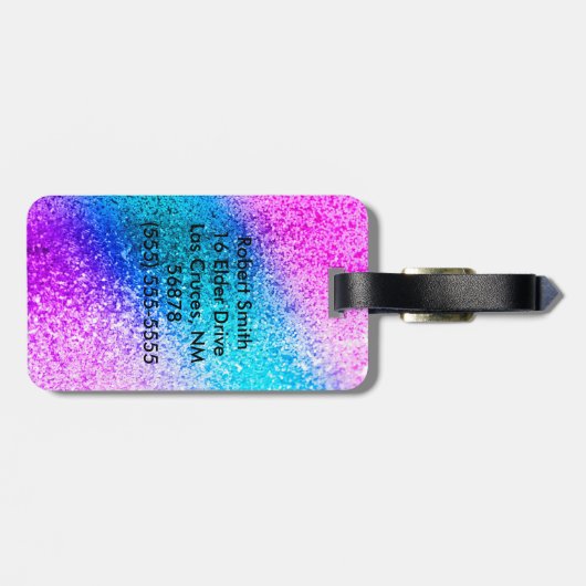 パーソナライズなユニコーンのグラデーションなグリッターの荷物のラベル ラゲッジタグ (裏面横)