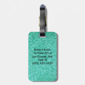 パーソナライズなユニコーンのティール(緑がかった色)のグリッターの荷物のラベル ラゲッジタグ (裏面縦)