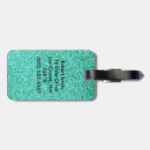 パーソナライズなユニコーンのティール(緑がかった色)のグリッターの荷物のラベル ラゲッジタグ (裏面横)