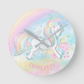 パーソナライズなユニコーンは柱時計をからかいます ラウンド壁時計 (正面)