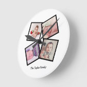 パーソナライズなユニークな4つの写真のコラージュ ラウンド壁時計 (傾斜)