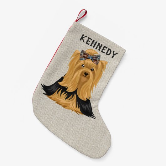 パーソナライズなヨークシャーテリアの子犬|犬のヨークシャテリア スモールクリスマスストッキング (正面 (吊り時))