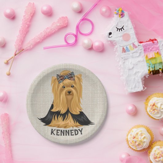 パーソナライズなヨークシャーテリアの子犬|犬のヨークシャテリア ペーパープレート (パーティー)