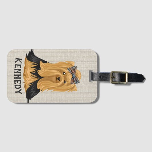 パーソナライズなヨークシャーテリアの子犬|犬のヨークシャテリア ラゲッジタグ (正面横)