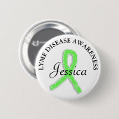 パーソナライズなライム病のリボンの名札ボタン 缶バッジ (正面&裏面)
