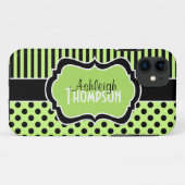 パーソナライズなライム、黒、白くストライプのな水玉模様 Case-Mate iPhoneケース (裏面(横))