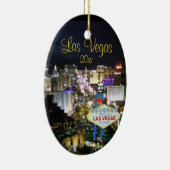 パーソナライズなラスベガスのクリスマスのリボン セラミックオーナメント (右)