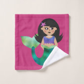 パーソナライズなラテンアメリカ系女性フェイクなホイルの黒髪の人魚 バスタオルセット (ウォッシュタオル)