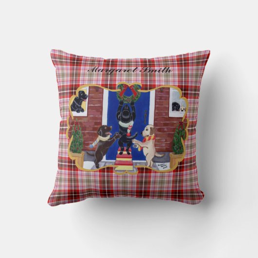 パーソナライズなラブラドル・レトリーバー犬のクリスマスのおもしろい クッション (裏面)