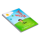 パーソナライズなランナーの丸太を走っている夏の日の子供 ノートブック (右側)