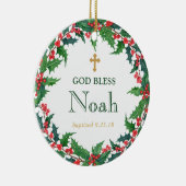 パーソナライズなリースの洗礼のギフトの神は賛美します セラミックオーナメント (右)