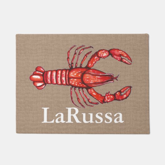 パーソナライズなルイジアナのケージャンのCrawfishのフェイクなバーラップ ドアマット (正面)