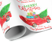 パーソナライズなレトロのピックアップトラックのクリスマスツリー ラッピングペーパー (ロールコーナー)