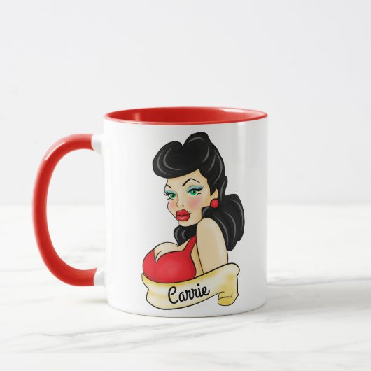 パーソナライズなレトロのピンナップの入れ墨 マグカップ (左)