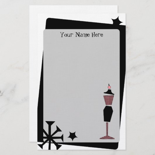 パーソナライズなレトロのヴィンテージのピンク及び黒の服の型枠 便箋 (正面/裏面)