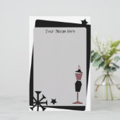 パーソナライズなレトロのヴィンテージのピンク及び黒の服の型枠 便箋 (スタンド正面)