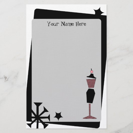 パーソナライズなレトロのヴィンテージのピンク及び黒の服の型枠 便箋 (正面)