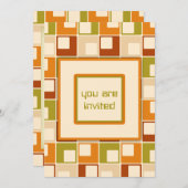 パーソナライズなレトロの六十年代の正方形パターン 招待状 (正面/裏面)