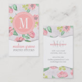 パーソナライズなレトロの花のピンクの水彩画 名刺 (正面/裏面)