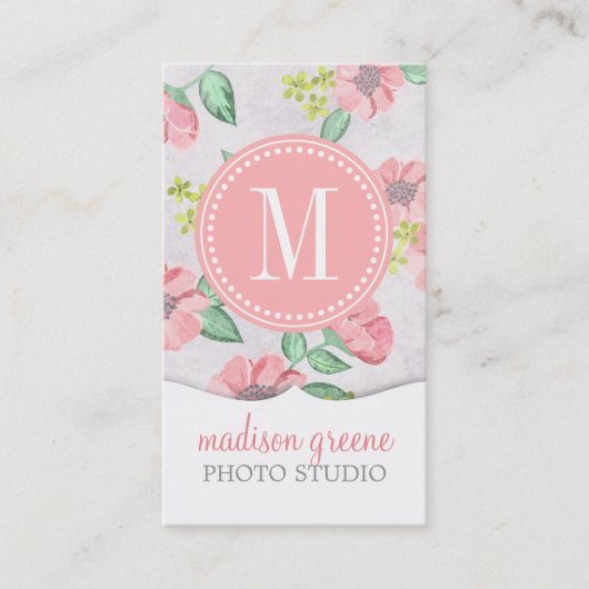 パーソナライズなレトロの花のピンクの水彩画 名刺 (正面)