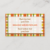 パーソナライズなレトロ70sのオレンジ黄色の格子縞 名刺 (裏面)
