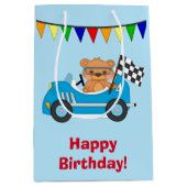 パーソナライズなレースカーおよびくま ミディアムペーパーバッグ (正面)