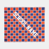 パーソナライズなロイヤルブルー及びオレンジチェック模様の毛布 フリースブランケット (正面(横))