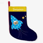 パーソナライズなロケットの船の子犬 スモールクリスマスストッキング (正面)