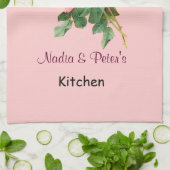 パーソナライズなロマンチックなピンクのバラ キッチンタオル (折り畳み)